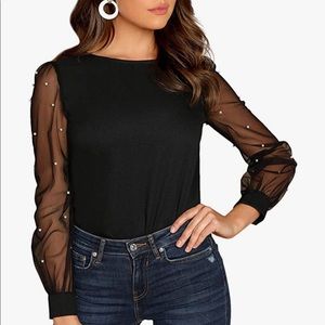 Pearl mesh long sleeve blouse